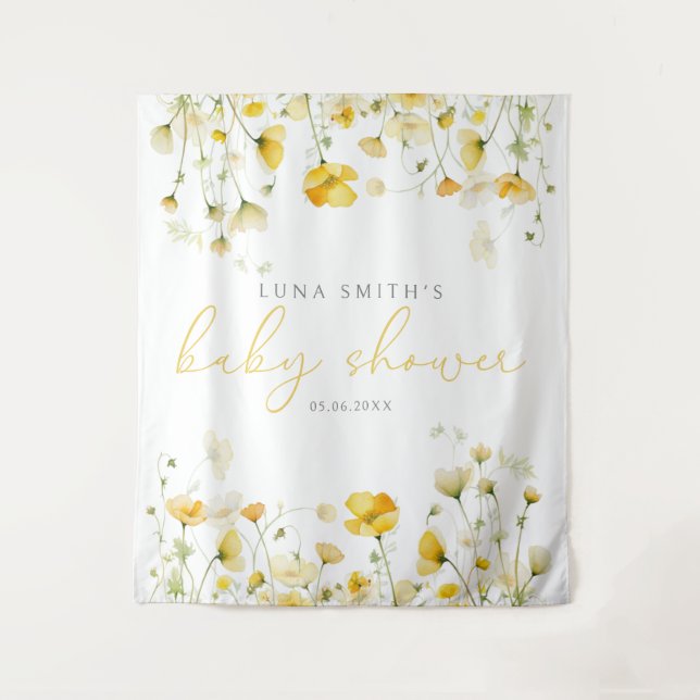 Tapete De Parede Bebê Amarelo No Fundo Do Chá de fraldas Floral Blo (Frente)