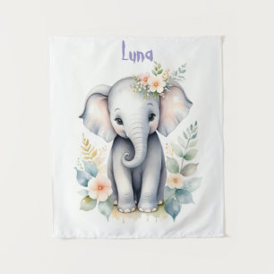 Tapete De Parede Bebê Elefante Florido