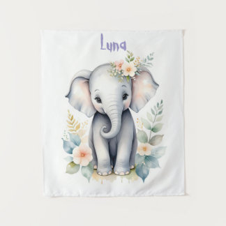 Tapete De Parede Bebê Elefante Florido