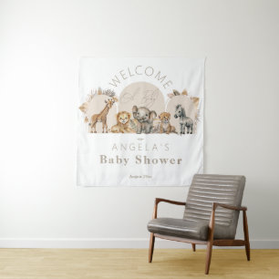 Tapete De Parede Bebê Safari Animal Boho Chá de fraldas bem-vindo