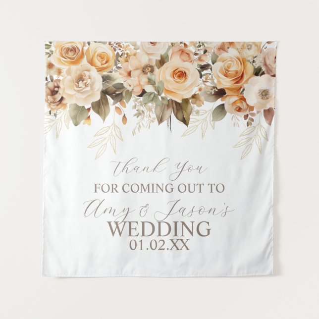 Tapete De Parede Bege Floral Botânico Casamento Marrom Neutro (Frente)