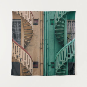 Tapete De Parede Beige and green concrete spiral stairs beside buil