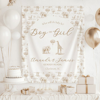 Tapete De Parede Beige Gender Reveal Banner Safari Toile