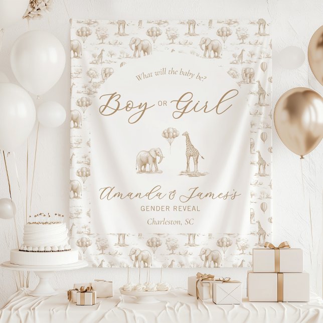 Tapete De Parede Beige Gender Reveal Banner Safari Toile (Criador carregado)