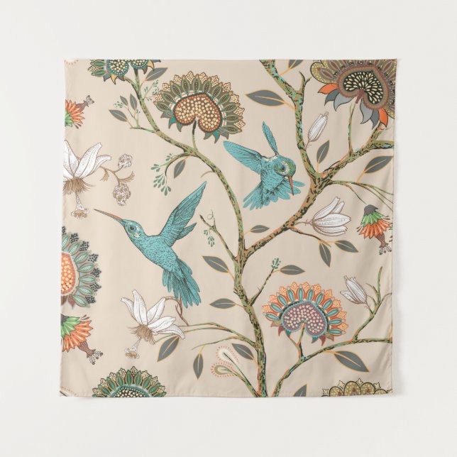 Tapete De Parede Beige seamless pattern with stylized flowers and b (Frente)