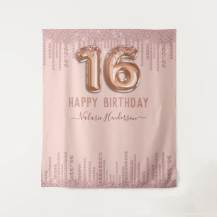 Tapete De Parede Beije Rosa Diamante Gotas Feliz 16º Aniversário