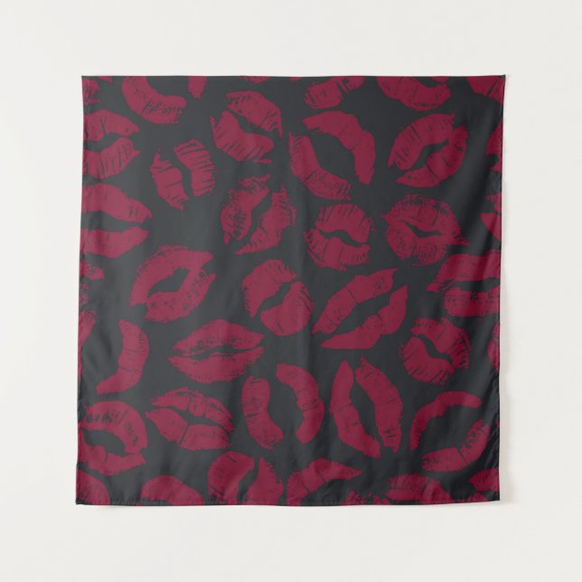 Tapete De Parede Beijos Lipstick: impressões vermelhas escuras (Frente)