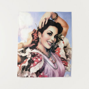 Tapete De Parede Bela Dançarina Espanhola de Flamenco em Bolinhas V