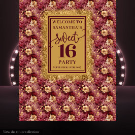 Tapete De Parede Bela Decoração Burgundy Gold para Festa de Quinze