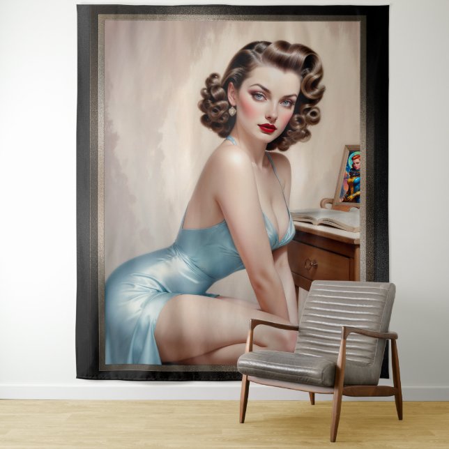 Tapete De Parede Bela Menina Elegante Em Cabelo Azul Satin (In Situ)