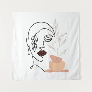 Tapete De Parede Beleza feminina linear simples face botânica