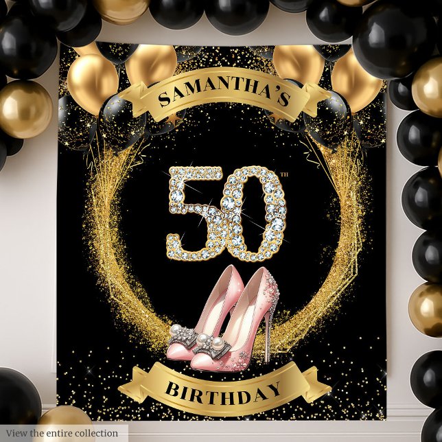 Tapete De Parede Belo 50º Aniversário Números de Diamantes Altos (Gorgeous 50th Birthday Diamond Numbers High Heels Tapestry)
