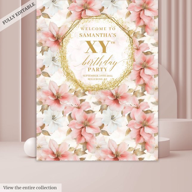 Tapete De Parede Belo Blush Ivory Dourado Foto de Aniversário Booth (Beautiful Blush Ivory Gold Birthday Photo Booth

)