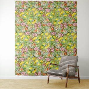 Tapete De Parede Belo Padrão Floral Colorido Cor-de-Rosa Amarelo