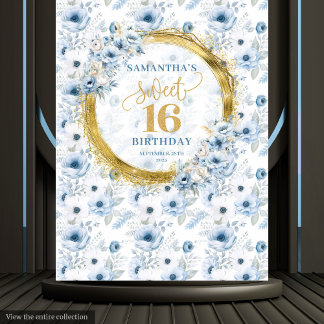 Tapete De Parede Belo Pastel Blue Sweet 16 Dourado Festa de Literat