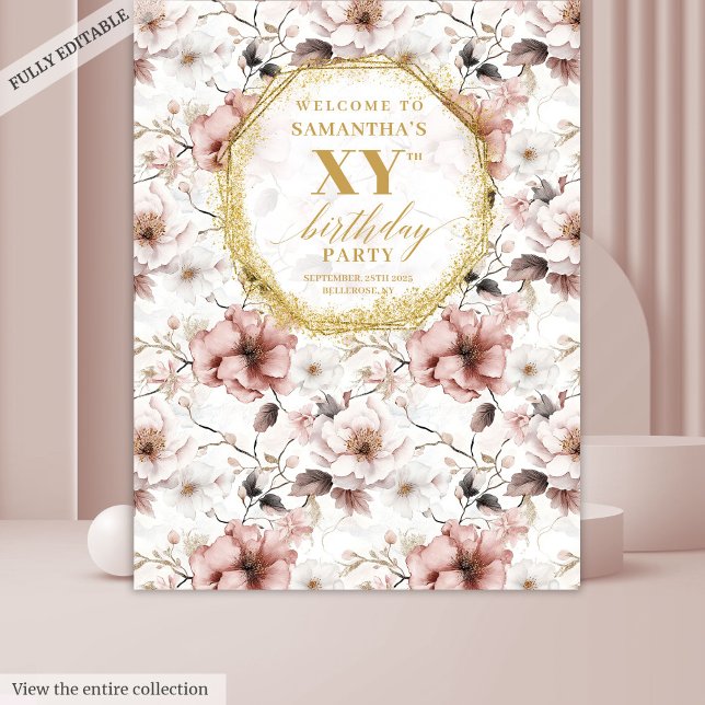 Tapete De Parede Belo retrato da foto de aniversário de marfim (Beautiful blush ivory gold birthday photo backdrop)