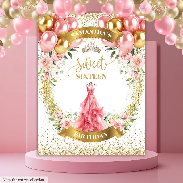 Tapete De Parede Belos e bonitos 16 Rosas de vestimenta (Beautiful Sweet Sixteen Backdrop Blush Dress Roses)