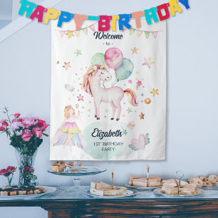 Tapete De Parede Bem-vinda Aniversário Menina Unicórnio Balão Fada