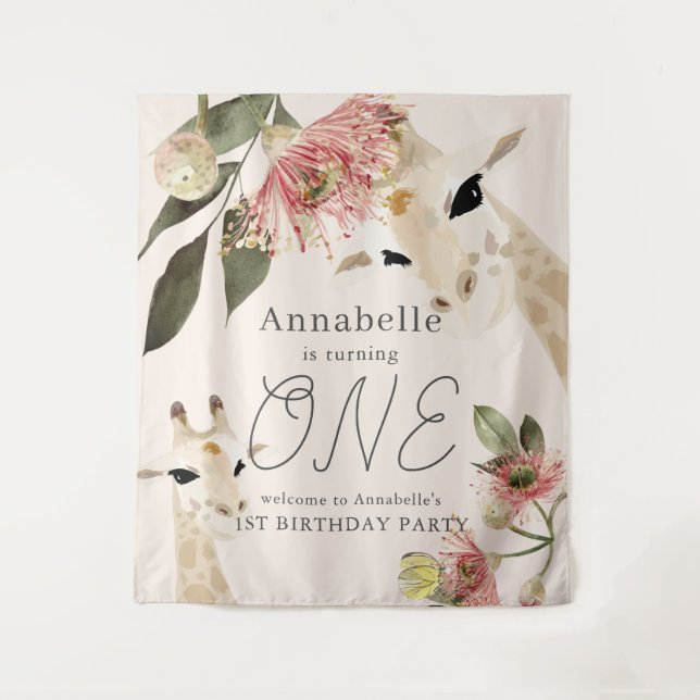 Tapete De Parede Bem-vindo à festa de 1º aniversário da Giraffe Pin (Frente)