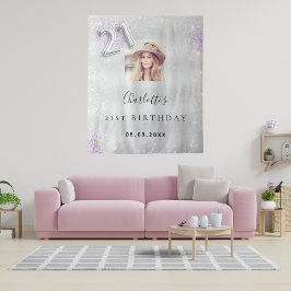 Tapete De Parede bem-vindo ao aniversário de 21 anos em prata e rox
