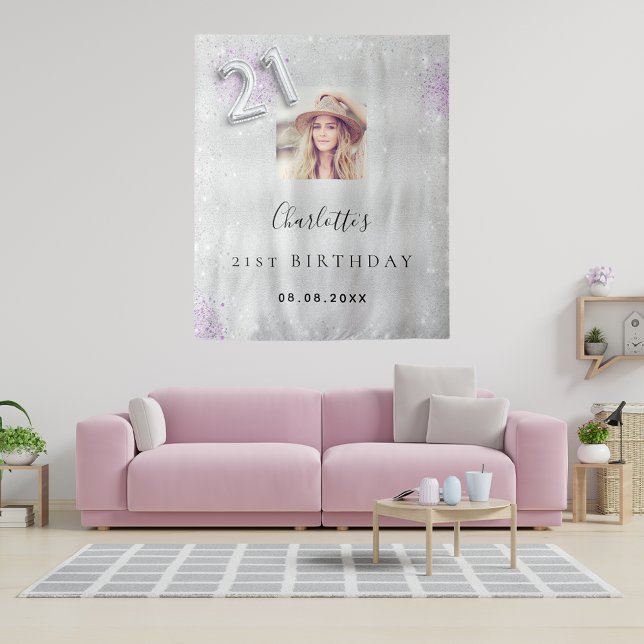 Tapete De Parede bem-vindo ao aniversário de 21 anos em prata e rox (Criador carregado)