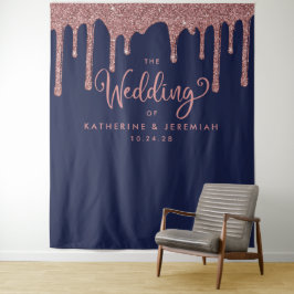 Tapete De Parede Bem-vindo ao Casamento com Brilho Azul Marinho e D