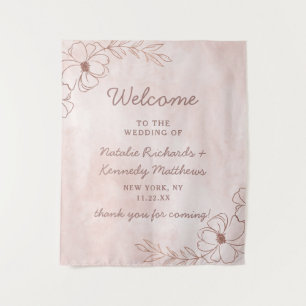 Tapete De Parede Bem-vindo ao Casamento Floral Rosa e Dourado Rose 