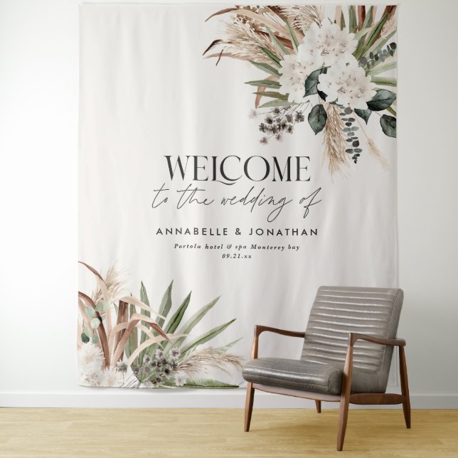 Tapete De Parede Bem-vindo ao casamento moderno botânico de pampas  (In Situ)