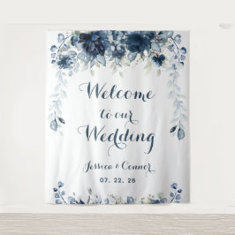 Tapete De Parede Bem-vindo ao nosso casamento em azul poeirado Navy