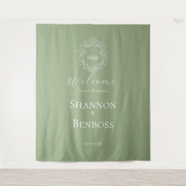 Tapete De Parede Bem-vindo de casamento com monograma floral verde