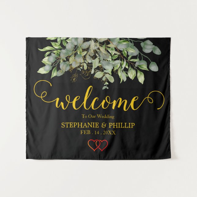 Tapete De Parede Bem-vindo Folhagem de Eucalipto Verde Casamento pr (Frente (Horizontal))