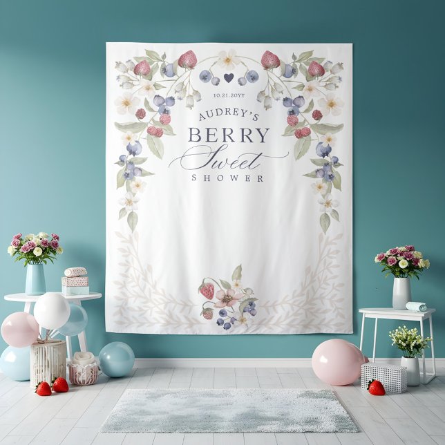 Tapete De Parede Berries e Flores Selvagens Chás de fraldas Berry S (Berry Sweet Baby Shower Wild Berries & Flowers Tapestry)