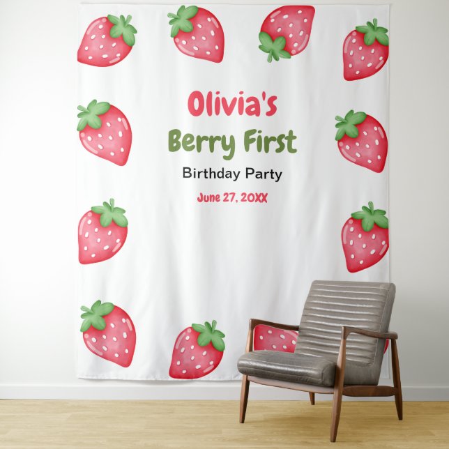 Tapete De Parede Berry First Birthday Strawberry primeiro aniversar (In Situ)
