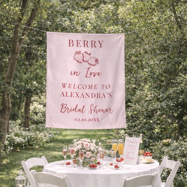 Tapete De Parede Berry In Love Bridal Shower Fabric Welcome Sign (Criador carregado)