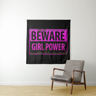 Tapete De Parede BEWARE Girl Power - Sinal de perigo preto-rosa