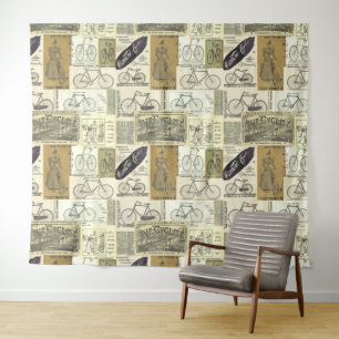 Tapete De Parede Bicicleta Vintage, Colagem de Anúncio Ciclista