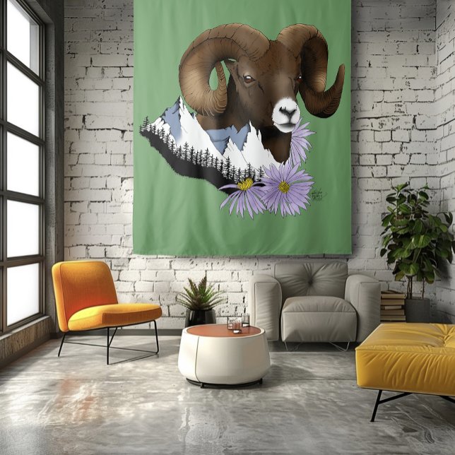 Tapete De Parede Bighorn Sheep Ram Green Mounties (Criador carregado)