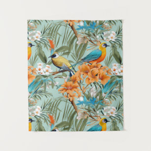 Tapete De Parede Birds Chinoiserie Mint Orange