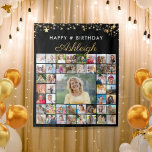 Tapete De Parede Birthday 45 Photo Collage Black Gold Stars Script<br><div class="desc">Create a birthday photo memory display banner sign or party backdrop utilizing this easy-to-upload photo collage template with 45 pictures of him or her through the years for a fun birthday party decoration and commemorative keepsake. The design features your custom text (the sample suggests HAPPY # BIRTHDAY NAME) in suggested...</div>