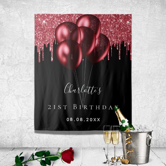 Tapete De Parede Birthday black red glitter pinga balões nome (Criador carregado)