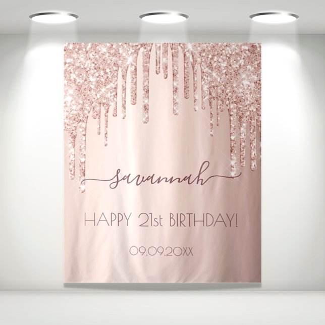 Tapete De Parede Birthday party rose gold glitter pink sparkle glam (Criador carregado)
