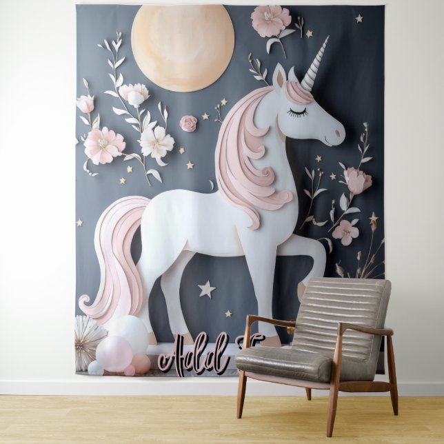 Tapete De Parede Birthday Unicorn Wall Art Backdrop Banner (In Situ)