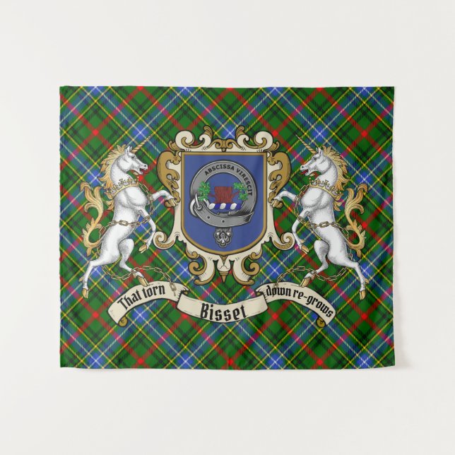 Tapete De Parede Bisset Clan Emblema & Unicórnios c/Tartan    (Frente (Horizontal))