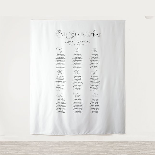Tapete De Parede Black and White Wedding Seating Chart 9 Tables (Frente)