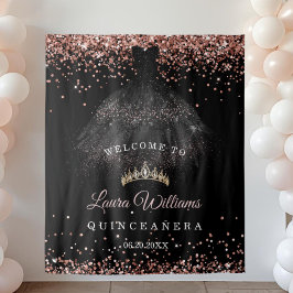 Tapete De Parede Black & Rose Gold Quinceañera Birthday Backdrop