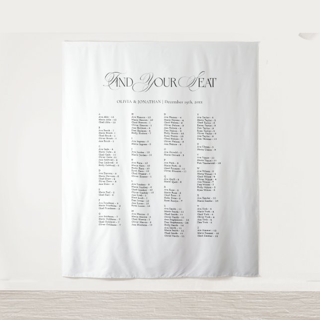 Tapete De Parede Black & White Wedding Seating Chart Fabric  (Frente)
