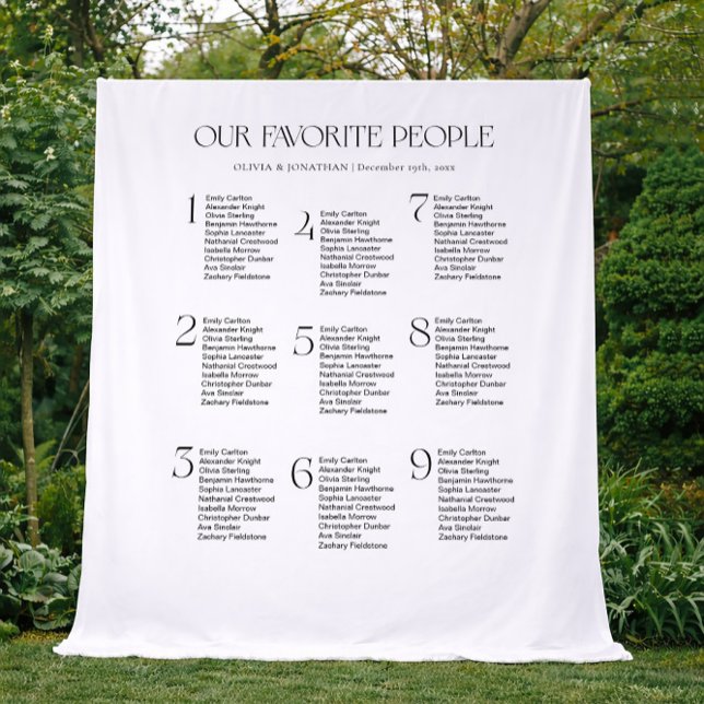 Tapete De Parede Black White Wedding Seating Chart Fabric 9 Tables (Criador carregado)