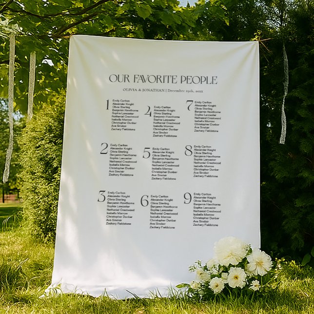 Tapete De Parede Black White Wedding Seating Chart Fabric 9 Tables (Criador carregado)