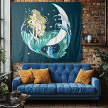 Tapete De Parede Blona Mermaid Moon Fantasy Art Deco<br><div class="desc">Uma sereia loira cabeleira em uma lua crescente com uma cauda cor lacrimogênea com água,  bolhas d'água e estrelas ao redor,  desenhada em um estilo de deco de arte.</div>