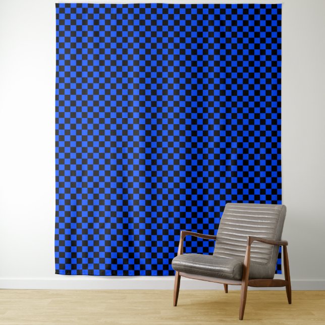 Tapete De Parede Blue and black checkerboard pattern (In Situ)